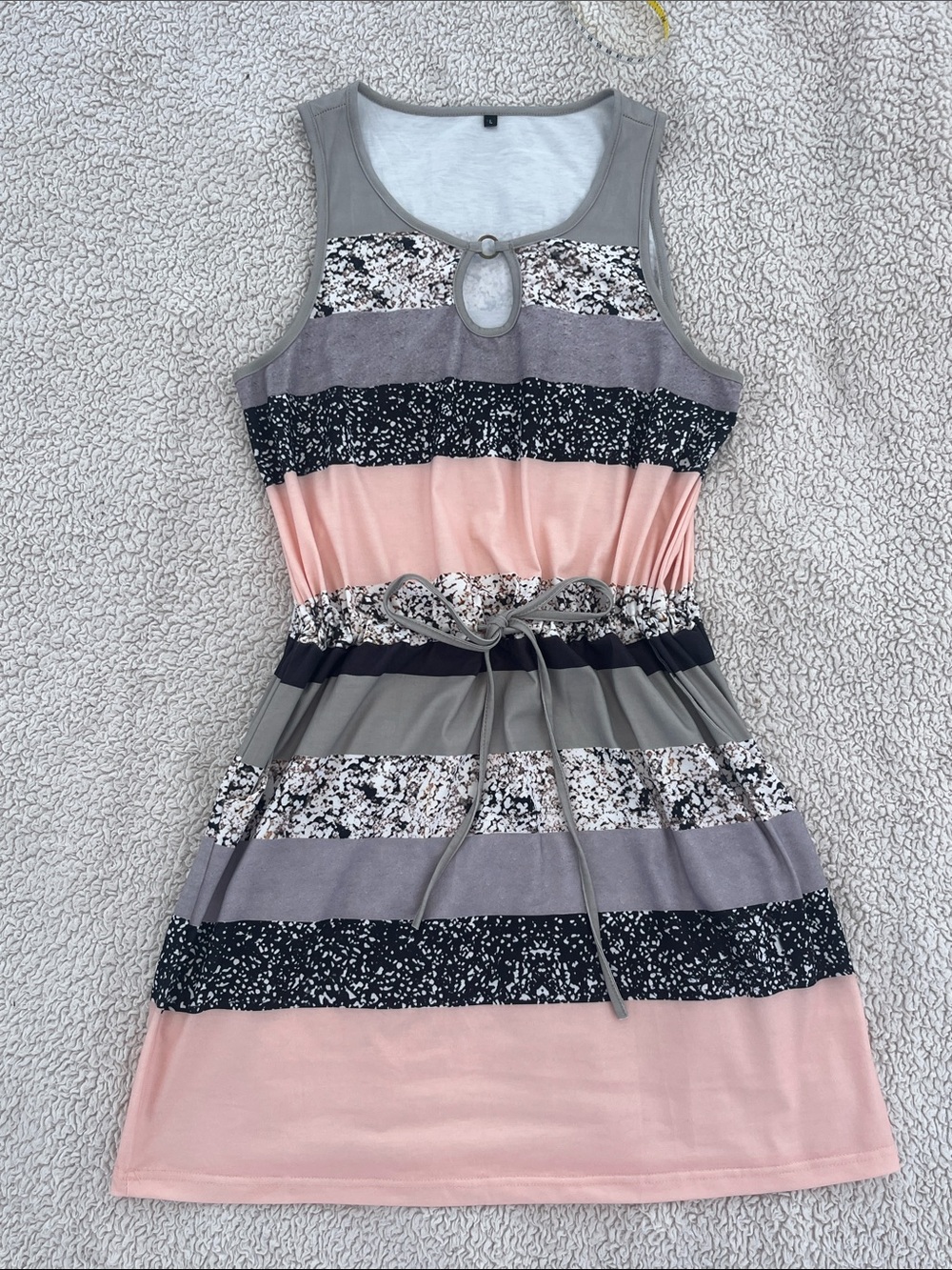 Sleeveless Pink and Gray Striped Swim Coverup Beach Lounge Dress